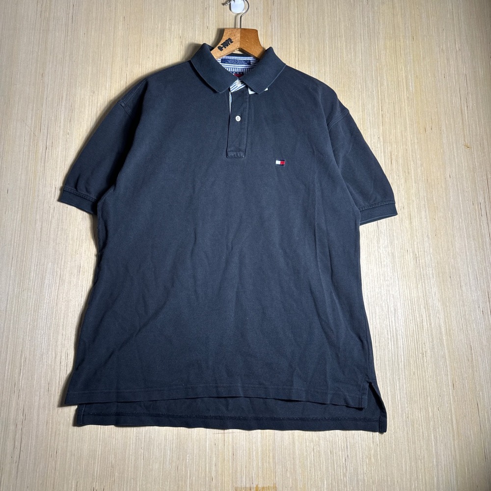 Vintage Tommy Hilfiger Polo Shirt Mens Medium Navy Blue 90s Embroidered Logo